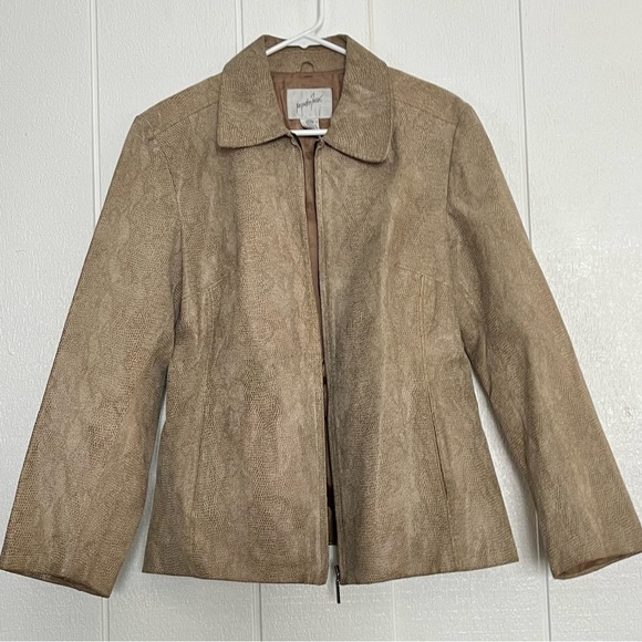 Vintage Tan Crocodile Pattern Leather Coat Jacqueline Ferrar Beige Animal Print - Picture 2 of 14